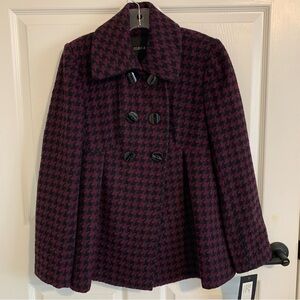 mac & jac Double-Breasted Houndstooth Plum and Black Woolblend Coat ‎ Small NWT